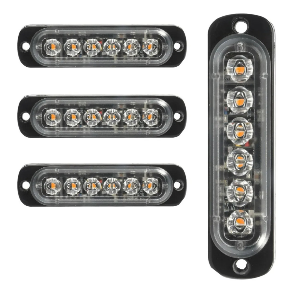 Kit 4 Strobo LED Automotivo 6 LEDs Branco 3W IP66 - Luz de Emergência 12V/24V Para Carro Caminhão Moto