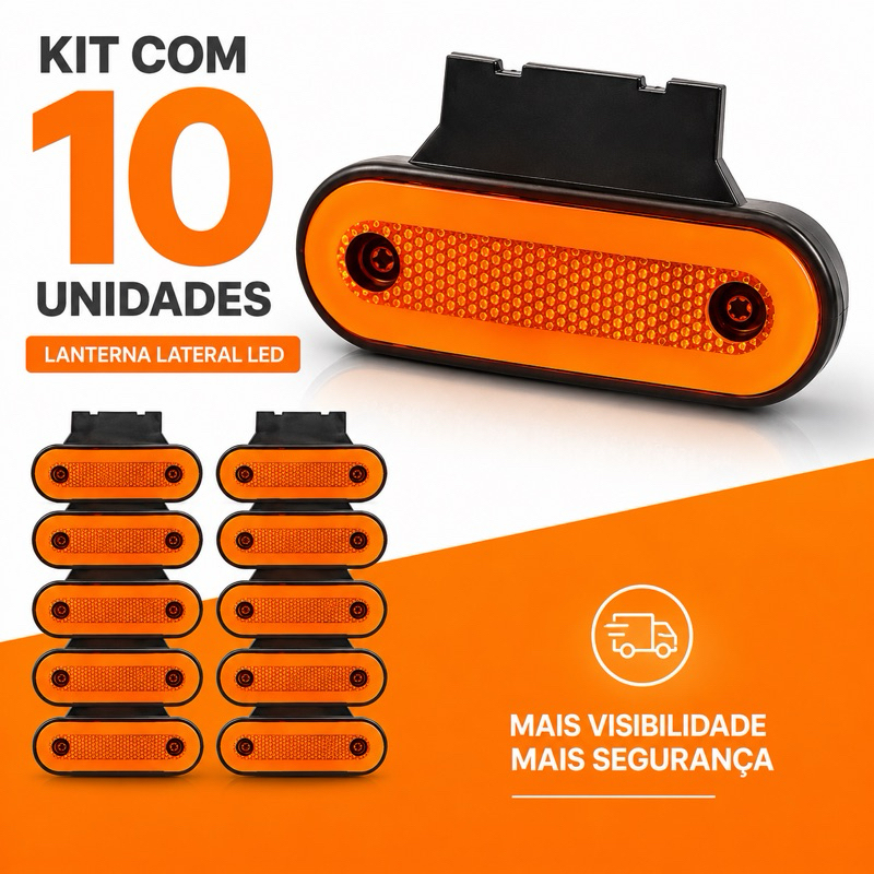 kit 10 Lanterna Strobo Led Lateral Carreta Suporte Amarela Com Suporte Bau Caminhao Carreta