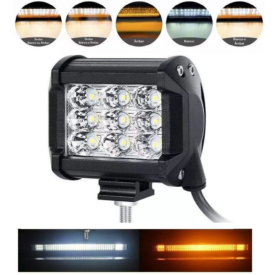 BARRA DE LED CAMINHAO BARCO JEEPE 4X4 TRATOR 12V-60V 36W 10CM BICOLOR BRANCO STROBO E AMBAR LARAJANJA