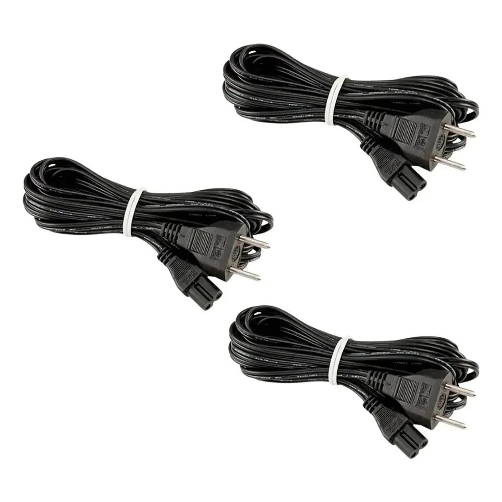 Kit 3 Cabos Energia 1,5m Compatível com Videogame 2 Pinos