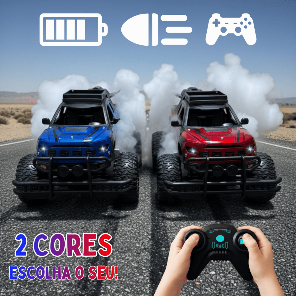 Carrinho de Controle Remoto Spray Climbing 4x4 Metalizado Solta Fumaça Off Road Brinquedo Infantil