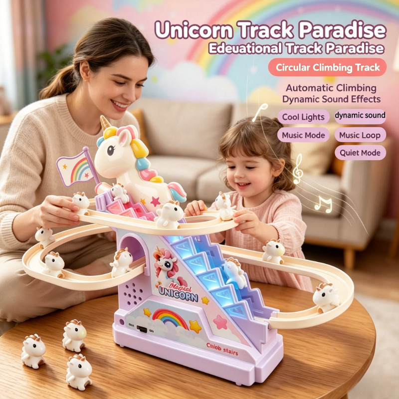 Unicorn Electric Track Slide Automatic Climbing Ladder Music Christmas Boy Girl Birthday Gift Children's Educational Toy
