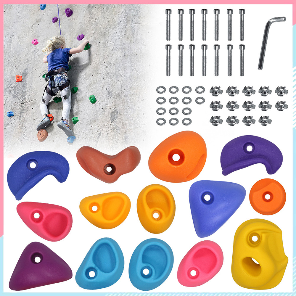 14 pçs Conjunto de suportes para escalada, fácil de instalar, pedras de escalada, brinquedos para playground ao ar livre