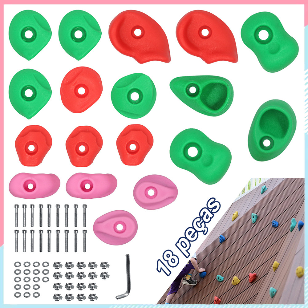 18 pçs Conjunto de suportes para escalada, fácil de instalar, pedras de escalada, brinquedos para playground ao ar livre