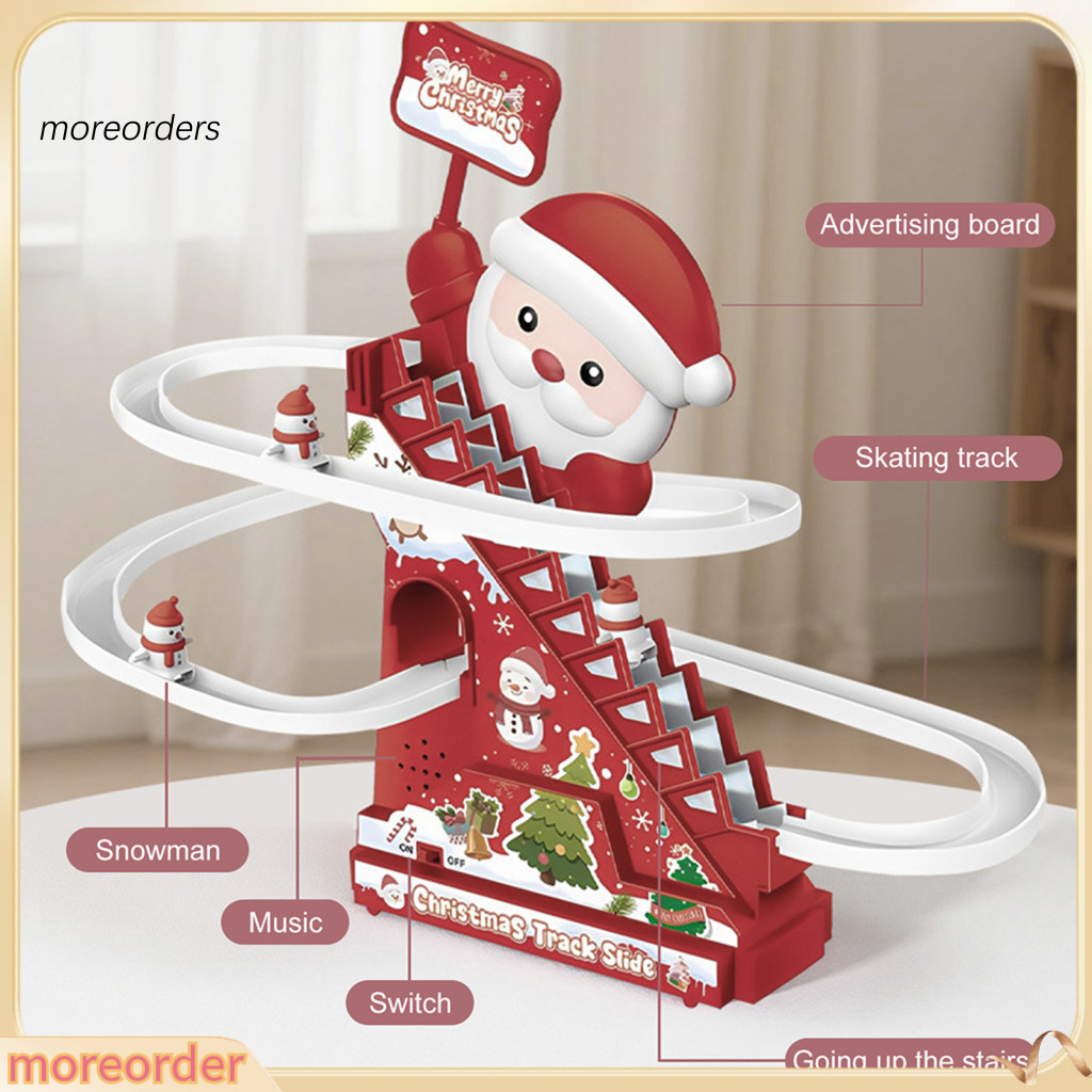 Christmas Climbing Stairs Slide Toy with Music Led Lights for Toddlers – Electric Santa Ski Slope Roller Coaster Race