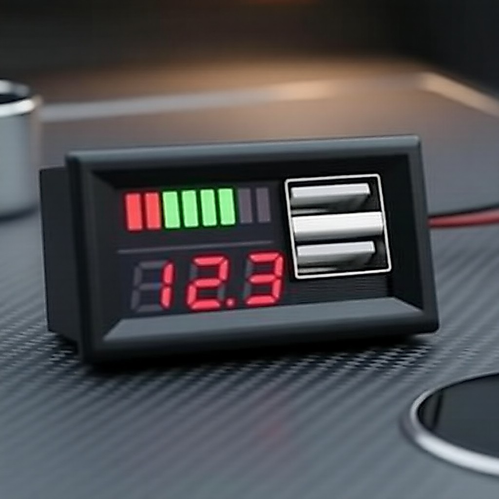 Painel LED Vermelho 12V-24V: Voltímetro + Porta de Carregamento USB
