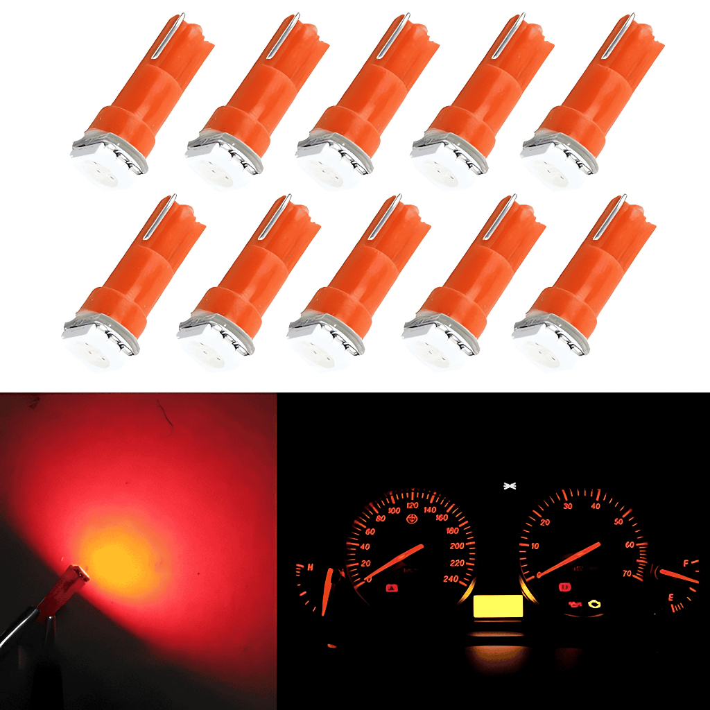 10 Lampadas Painel T5 1 Led 5050 Console Carro Porta Odômetro Painel Pinguinho Mosquito Vermelho 12v