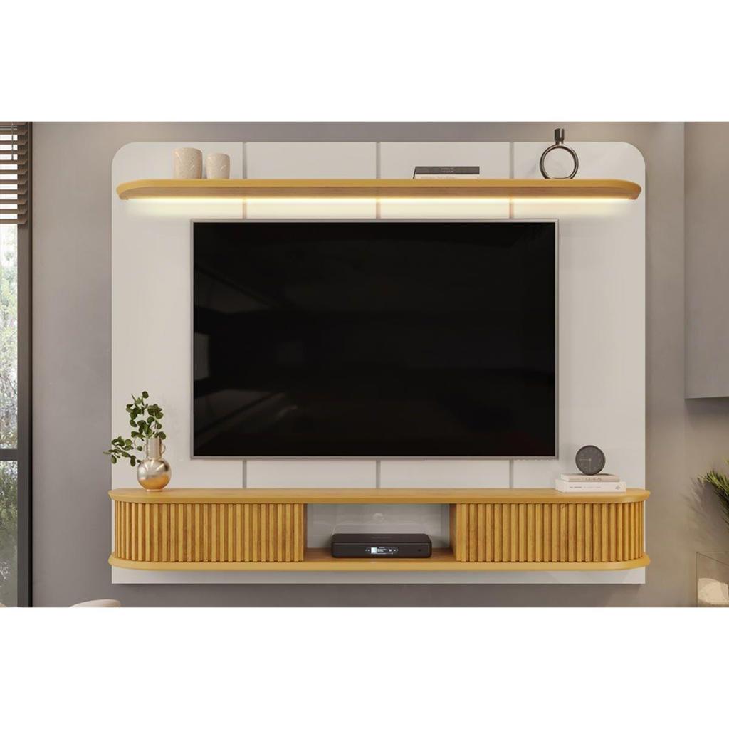 Painel Home p/ TV até 75 Pol Capri c/ Led e 2 Portas 215x170cm Bali/Cedro - DJ Móveis