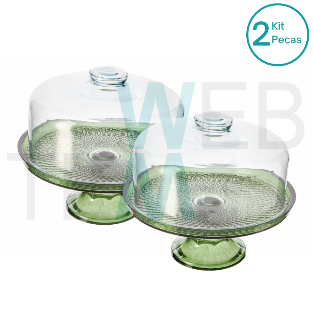 Kit 2 Boleiras de Vidro com Pé e Tampa Vitazza 28 cm Verde Prato para Bolo, Doces, Sobremesas, Decoração, Organização e Mesa Posta, com Toque de Elegância e Praticidade Sustentável para Festas, Natal e Outras Ocasiões Especiais