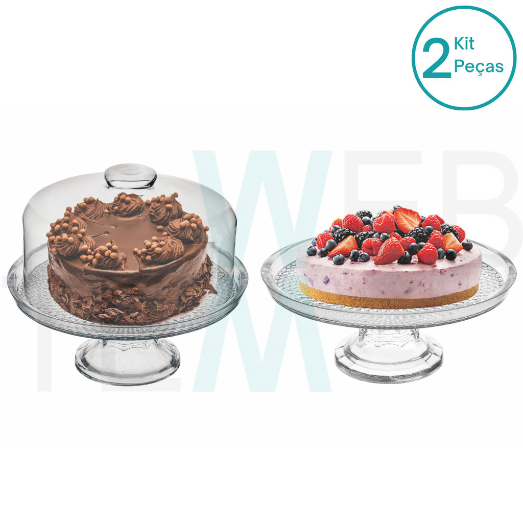 Conjunto Boleira e Prato para Bolo com Pé de Vidro Vitazza Pratos 28cm Suporte para Bolos, Doces, Decoração de Casa, Festas, Restaurantes, Hotéis e Cafeterias, Servir alimentos, Organização e Armazenamento, Mesa Posta Elegante e Sustentável