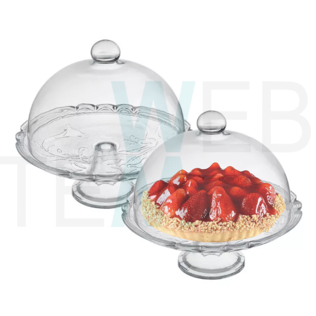 Kit 2 Boleiras de Vidro com Pé e Tampa Lírio Vitazza Prato 32cm para Bolo, Doces, Sobremesas