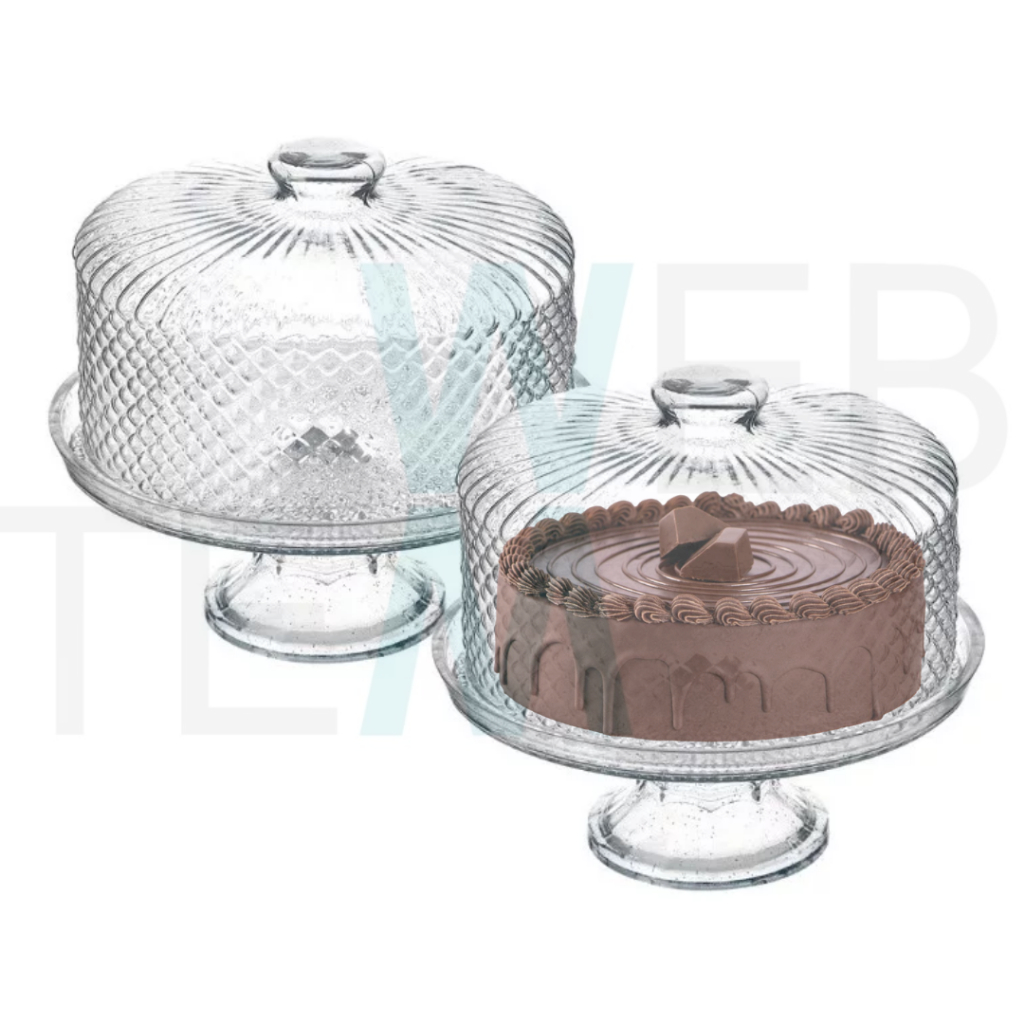 Kit 2 Boleiras de Vidro com Pé e Tampa Bico de Jaca Vitazza Prato 28cm para Bolo, Doces, Sobremesas, Decoração, Organização e Mesa Posta, com Toque de Elegância, Praticidade Sustentável e Ocasiões Especiais