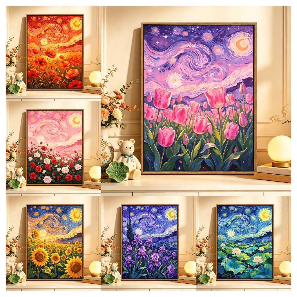 [PC] Van Gogh Starry Sky Flower 5d Diamond Painting Full Sala De Estar PasteDiamond Cross Stitch Quarto Jantar Diamante