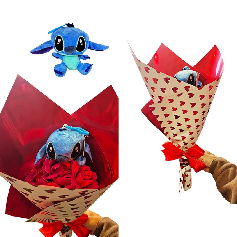 Buquê De Rosas Vermelhas + Chaveiro Stitch Pelúcia 42cm