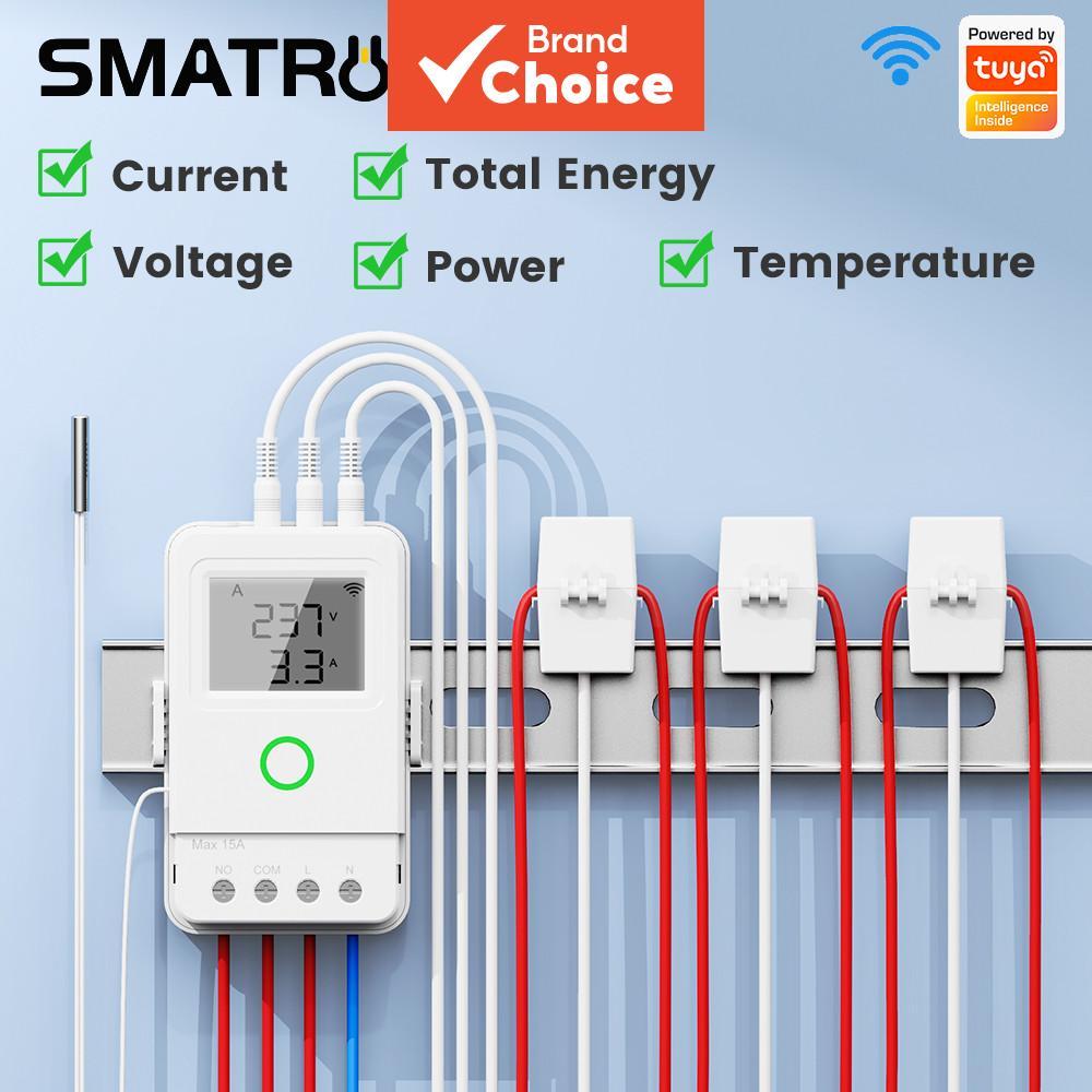 Medidor De Energia Inteligente SMATRUL Tuya WiFi De Uma Peça , Transformador De Corrente Sem Contato De 3 Canais , Dispo