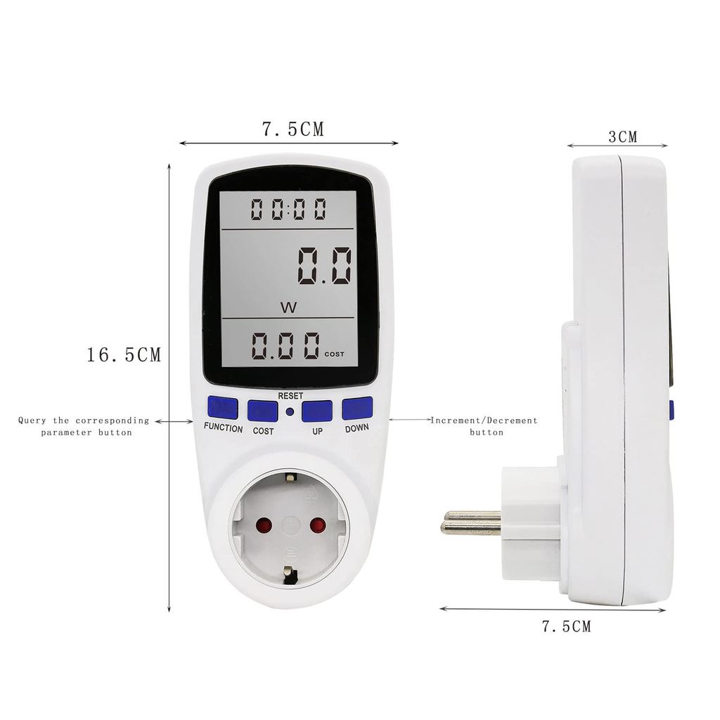 Medidor de Energia Digital 15A 250V Monitor de Consumo Kwh Bivolt - Tomada Inteligente de Alta Precisão Melana