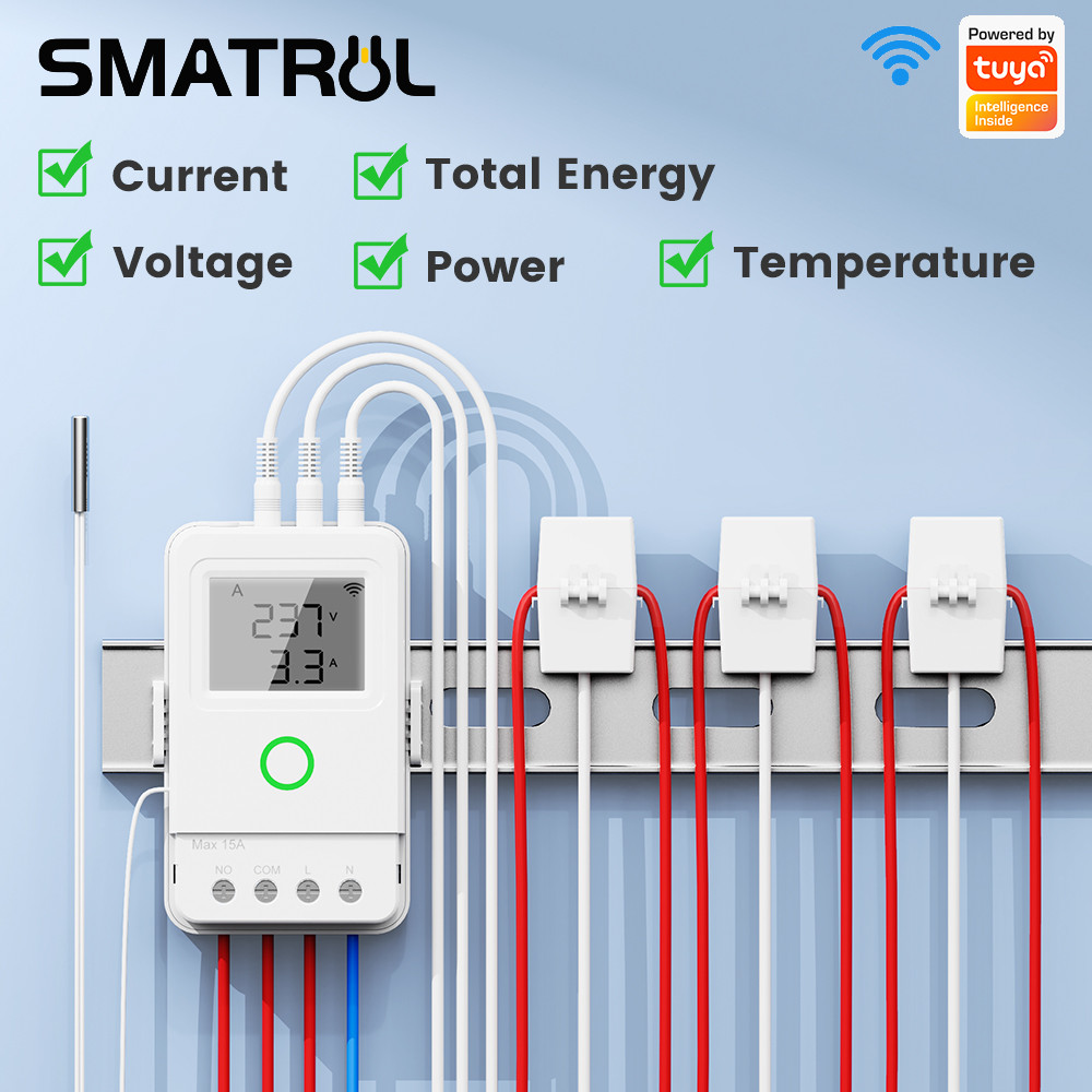 Medidor De Energia Inteligente SMATRUL Tuya WiFi De Uma Peça , Transformador De Corrente Sem Contato De 3 Canais , Dispo