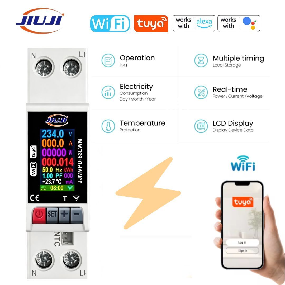 Disjuntor Inteligente Jiuji Para Tuya Interruptor LCD Medidor De Energia Kwh Temporizador De Medição Uso Em Viagem