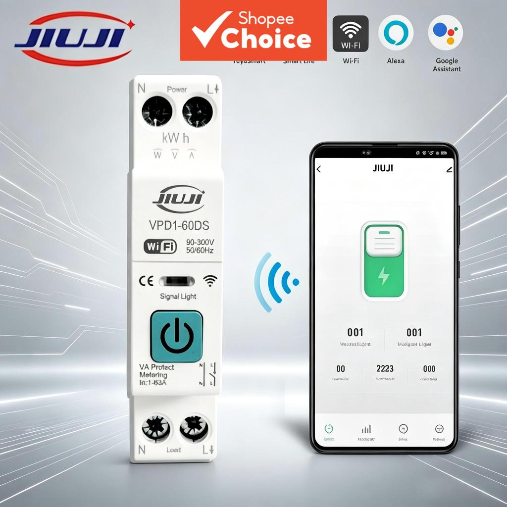 Jiuji Vpd1-60DS 63A 1P + N WiFi Interruptor Inteligente Para Medidor De Energia Leve Kwh Medição Monitoramento Temporiza