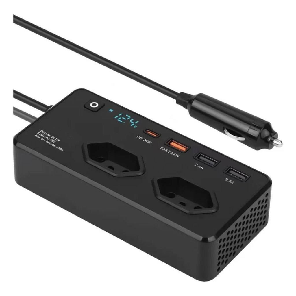 Inversor De Energia Carro Veicular 350w 6portas Usb Usbc 12v 110v top