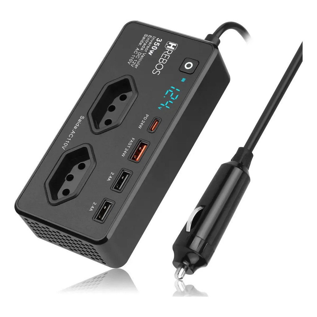 Inversor Veicular De Energia 12v Para 110v 350w Saida Usb-c