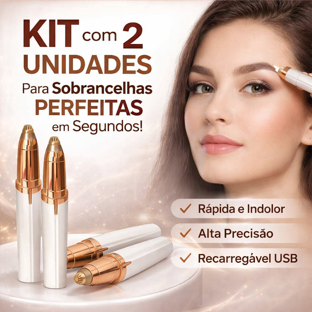 Kit 2 Caneta Depilador Aparador Facial de Sobrancelha e buço Elétrico LED Indolor Recarregável Usb Portatil