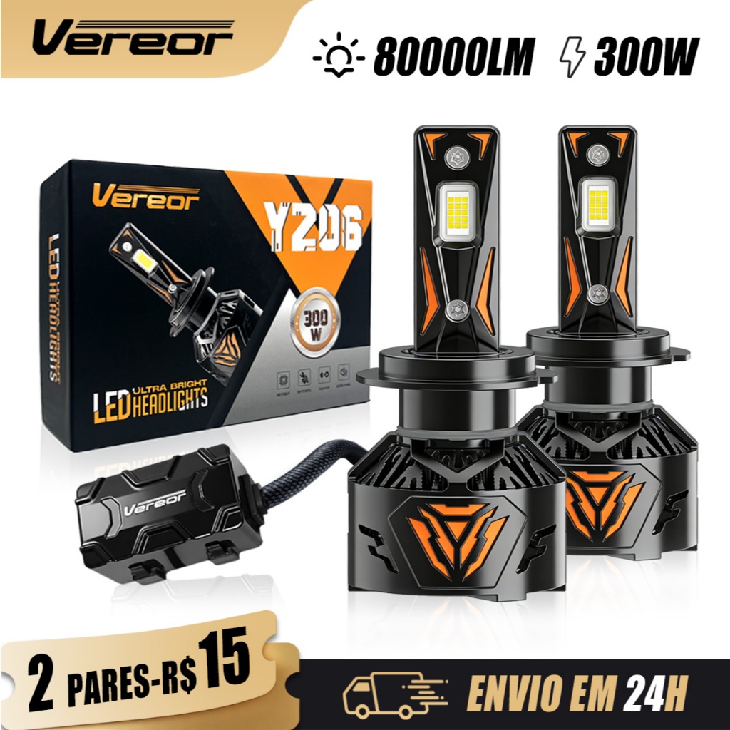 Par Lâmpada LED Farol Carro 80000LM 300W Branco Intenso Alta Luminosidade Compatível H1/H3/H4/H7/H11/9005/9006 Canbus