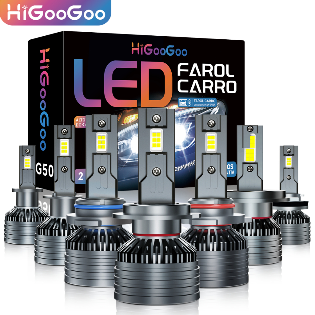 HiGooGoo 30000LM G50 Par LED Farol Alto Brilho Lâmpadas De Carro 150W 6500K Para H1 H3 H4 H7 H11 9005 9006 H27
