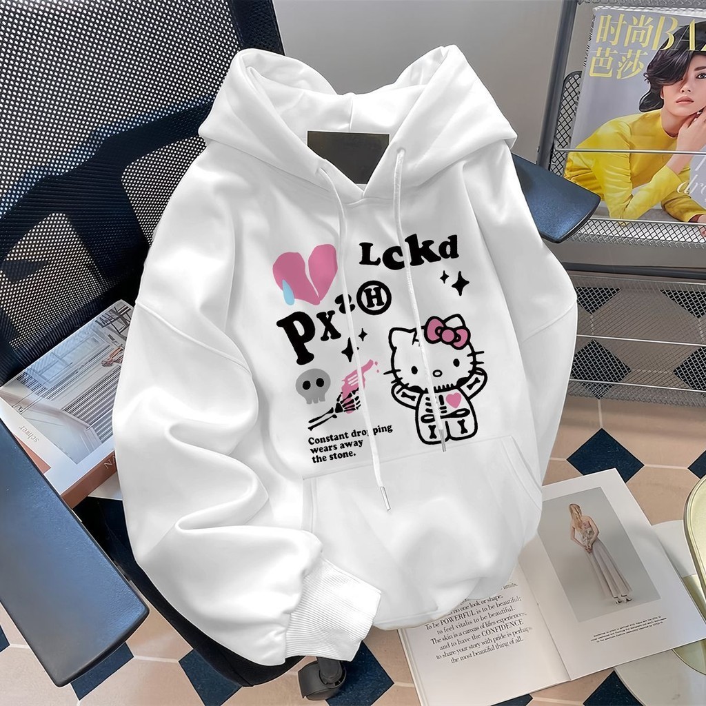 Moletom Com  Capuz  Japonês Retrô Desenho Animado HelloKitty Estampa Estilo Hong Kong Jaqueta Solta Versátil