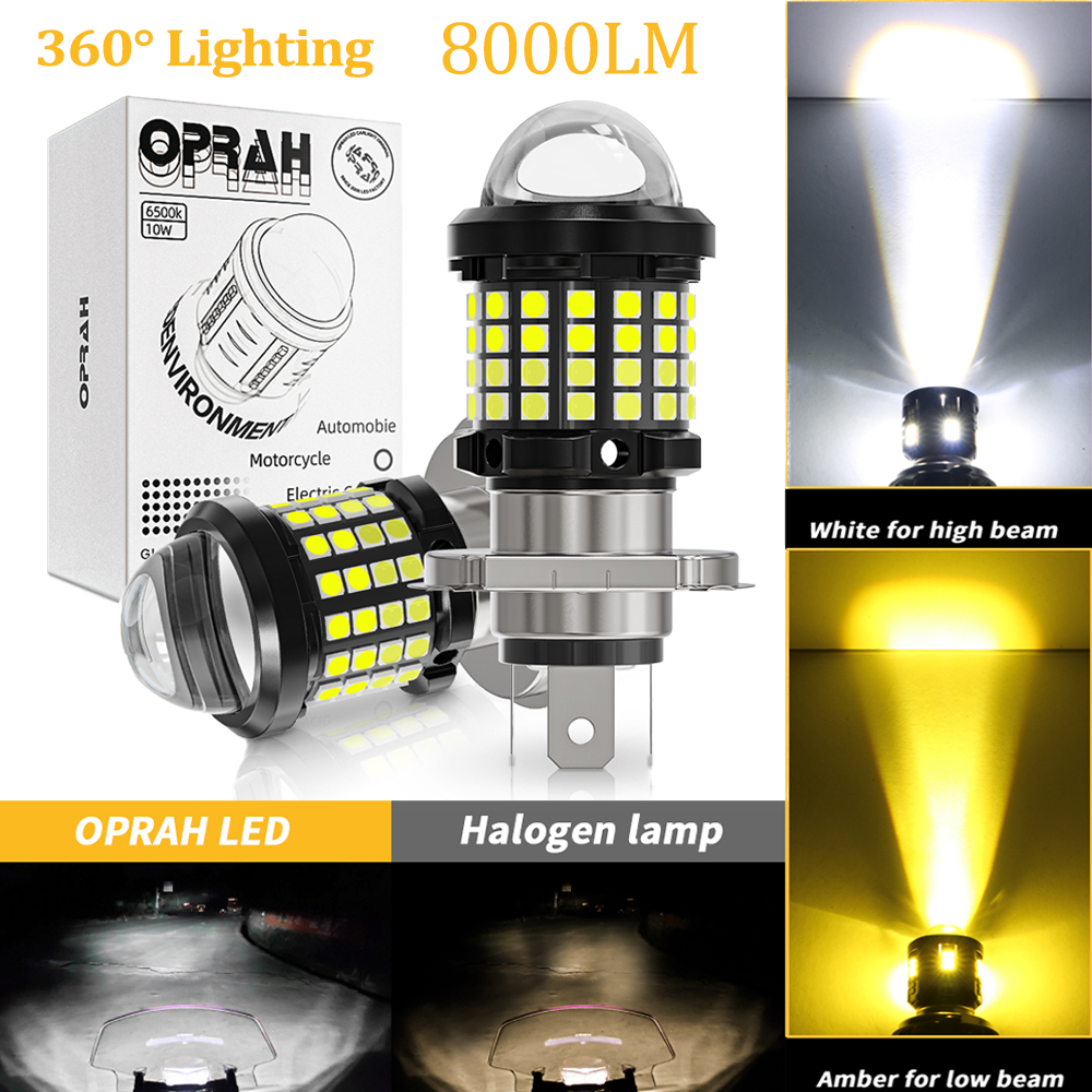 1PC Oprah Super Bright LED Luz De Motocicleta H4 H6 BA20D 3030 60SMD Lâmpada De Farol Hi/Low Beam 8000LM Canbus Fog Light Bicolor