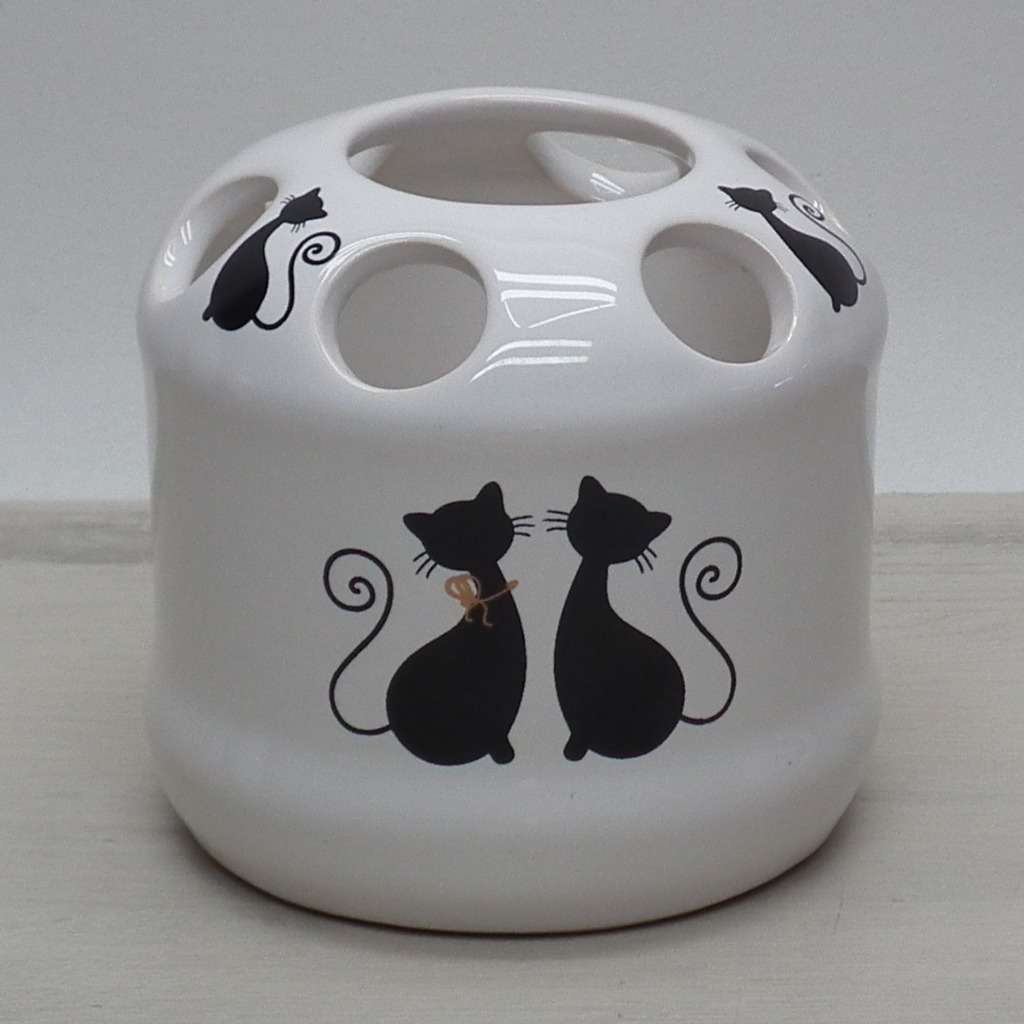 Porta Escova de  Dentes e Pasta Redondo Porcelana Gatinhos Banheiro Lavabo