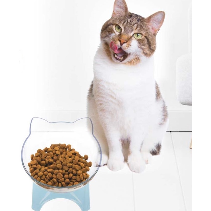 Comedouro Gato Elevado Antiderrapante Suporte Redondo 15 graus Plástico Para Pet Gatinho