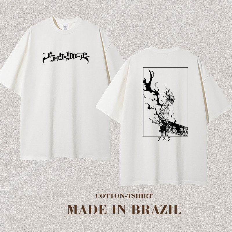 Camiseta unissex de algodão. Não desbota. Trevo preto de cinco folhas. Asta.