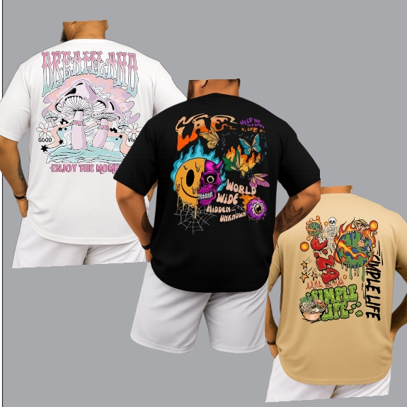 Kit 3 Camiseta Casual Algodão Premium Simple life , Dreamland , Smile Borboleta Plus Size Infantil