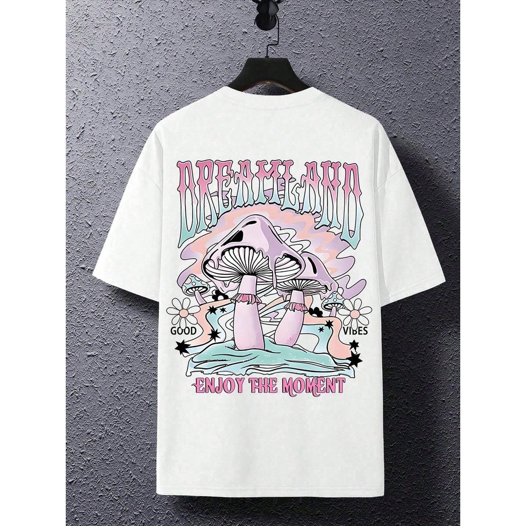 Camiseta Masculina Algodão Adulto Plus Size Infantil Cogumelo Dreamland Alucina Streetwear Moda 2025 Novo