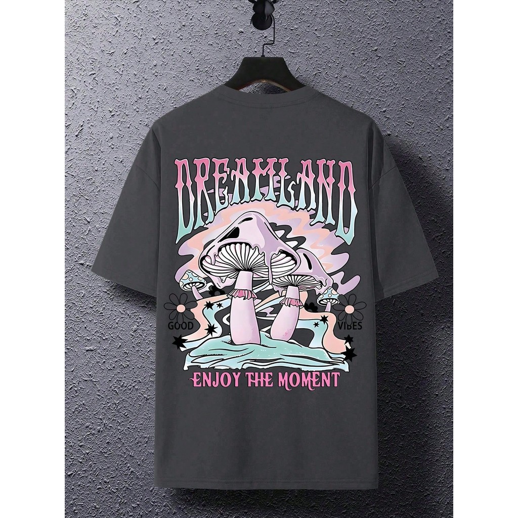 Camiseta Oversized Masculina Feminina T-shirt Dreamland Cogumelo Streetwear Camisa Blusa Unissex   100% Algodão Top Prem