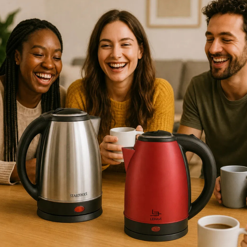 CHALEIRA ELÉTRICA  INOX 2L VERMELHA OU PRATA, 220V/127V, CHÁ,CAFÉ