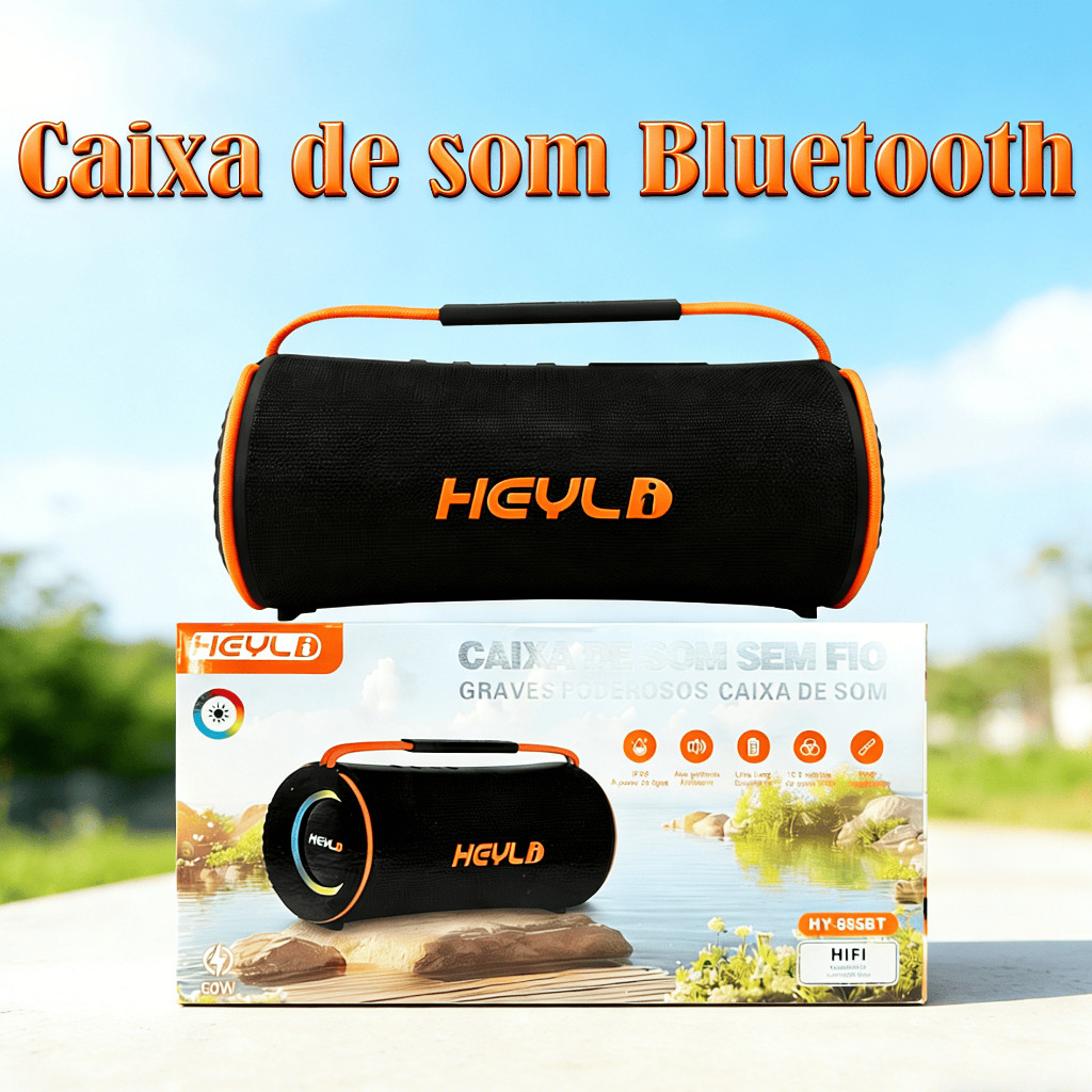 Caixa De Som Bluetooth Portatil 60w Graves Potente USB Leds RGB TWS Bass Boost Potencia Cor Preto