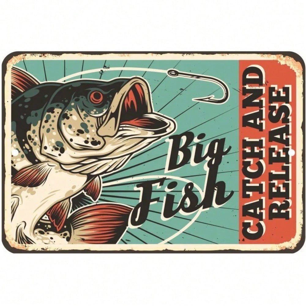 CIFbuy Retro Bass Fishing Metal Sign Para Homem Caverna Bar Decoração De Cabine