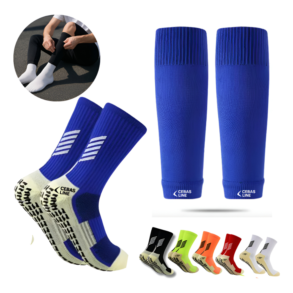 Kit Meia Antiderrapante Futebol + Pernito Canelito Grip Antideslizante