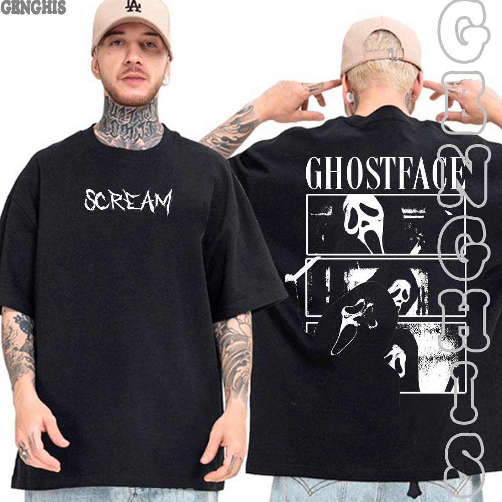 Camiseta Panico Ghostface Scream Terror Filme Camisa Basica e Oversized Algodão