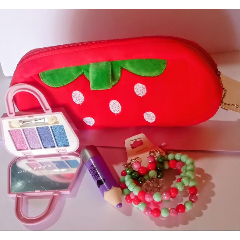kit estojo ,pulseira,batom e sombra infantil