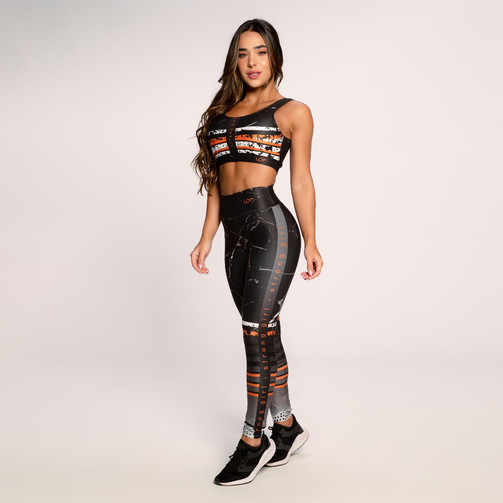 Conjunto Fitness Academia Suplex Estampado Feminino Top E Calça Strong Girl Lot Fitness