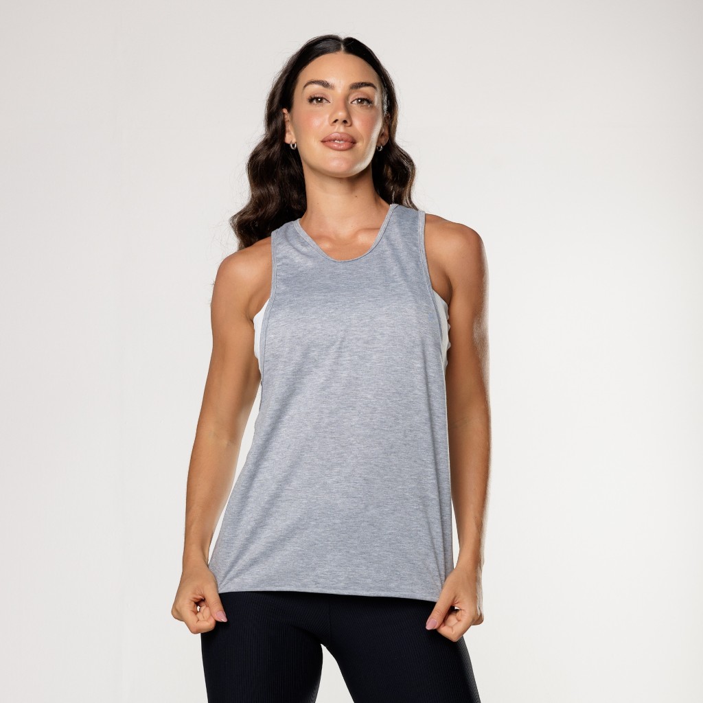 Regata Fitness Cavada Viscolycra Cinza Básica Feminina Academia Lot Fitness