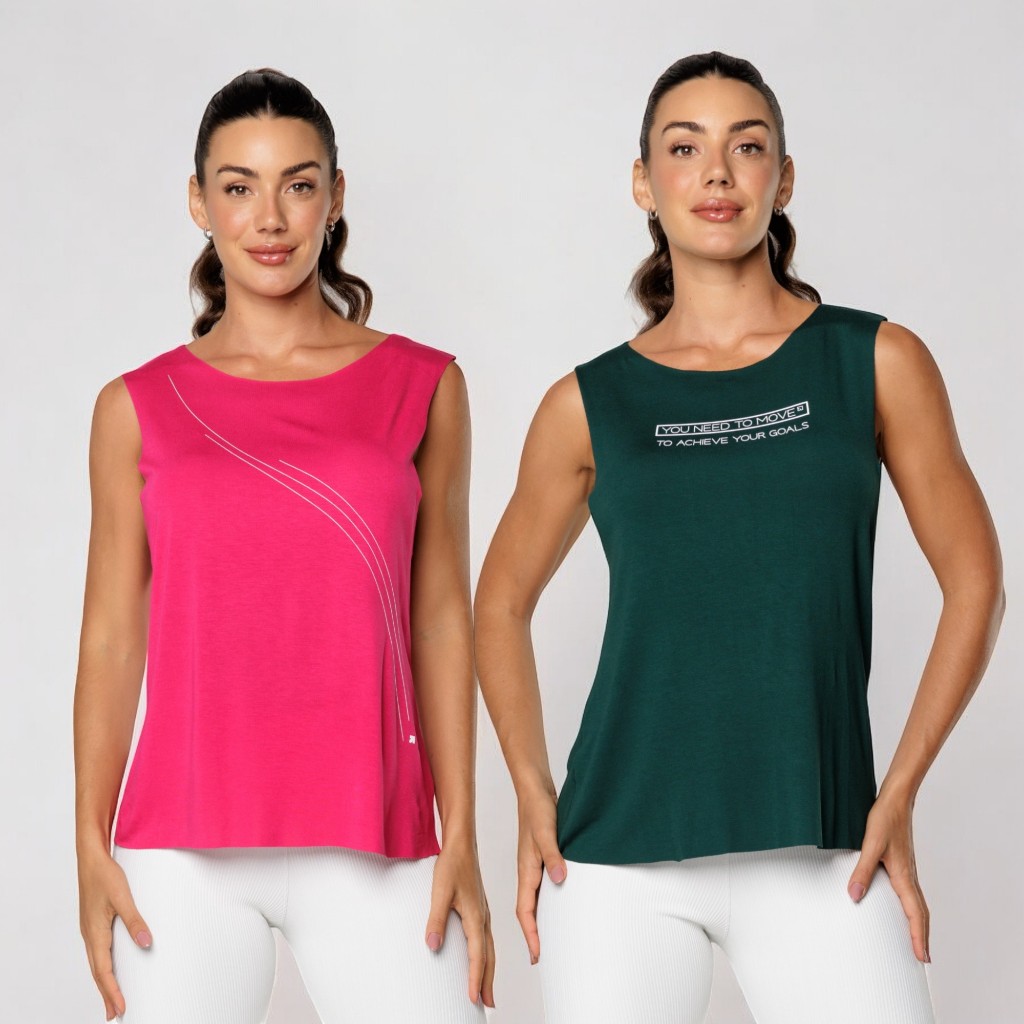 Kit 2 Regata Feminina Fitness Academia Viscolycra Soltinha Estampada Lot Fitness