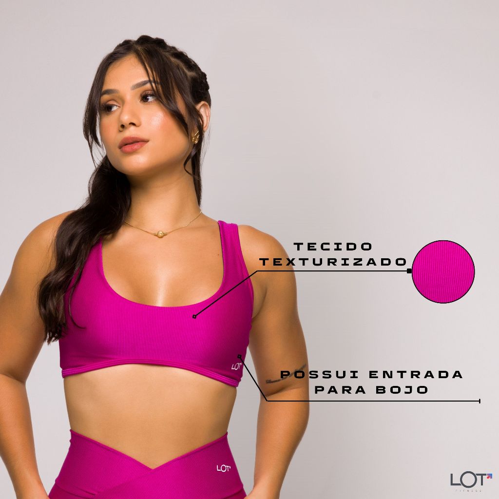 Top Feminino Rosa Fúcsia Fitness Poliamida Academia Arco Lot Fitness