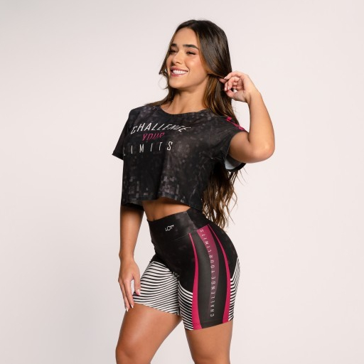 Conjunto Fitness Suplex Estampado Academia Feminino Cropped E Short Challenge Lot Fitness