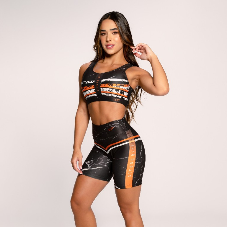 Conjunto Fitness Academia Feminino Suplex Estampado Top E Short Strong Girl Lot Fitness