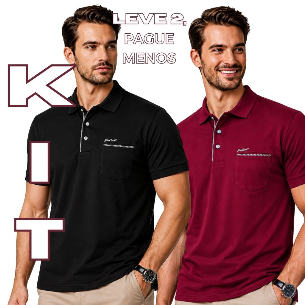 Kit Polo Masculina Premium Algodão  Confort Kit 2 Peças Várias Cores