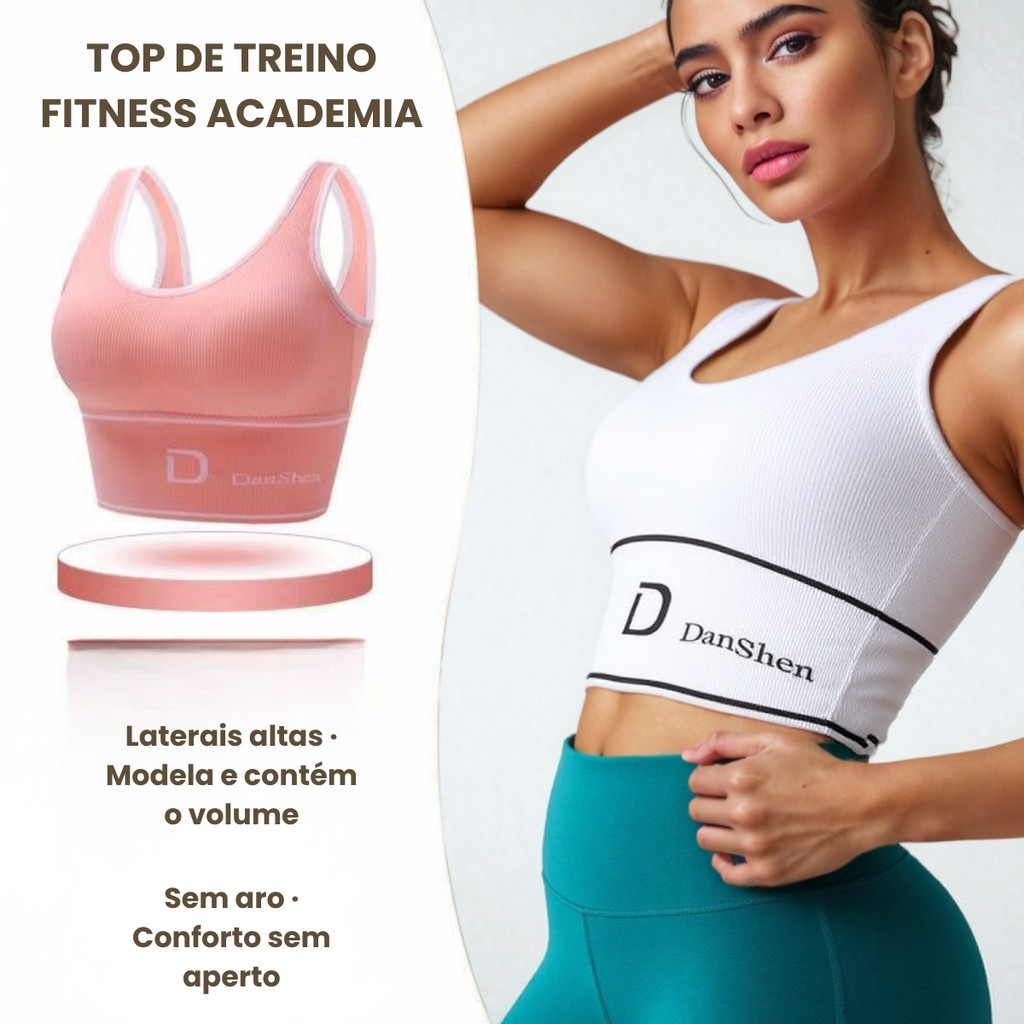 Kit 2 Pcs de Top Fitness Feminino com Bojo em Poliéster Suplex Ideal para Academia Treino Yoga